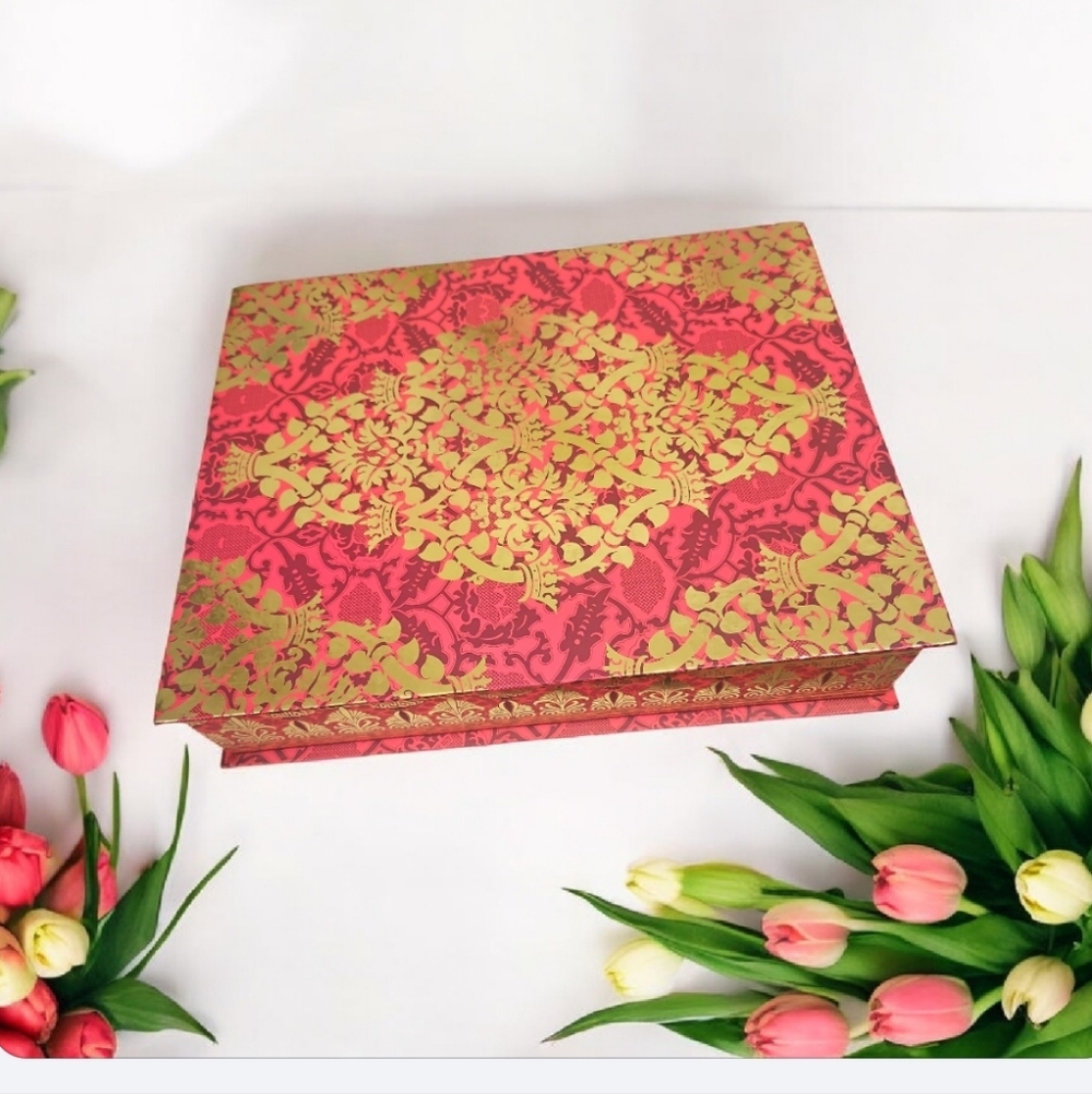 Decorative Box Red Gold By Punch Studio 14"x11" Cute In Any Decor
